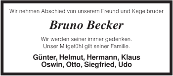 Traueranzeige von Bruno Becker von KREISZEITUNG SYKE