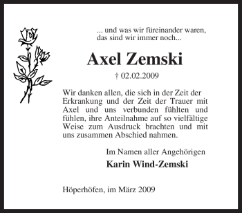 Traueranzeige von Axel Zemski von KREISZEITUNG SYKE