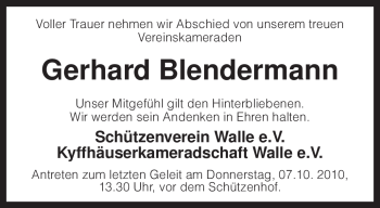 Traueranzeige von Gerhard Blendermann von KREISZEITUNG SYKE