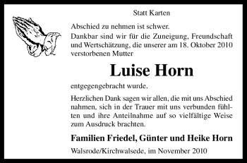 Traueranzeige von Luise Horn von KREISZEITUNG SYKE