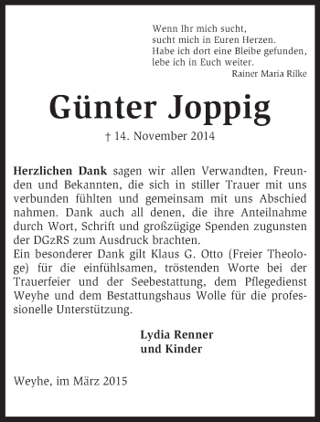 Traueranzeige von Günter Joppig von KRZ