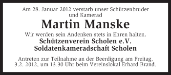 Traueranzeige von Martin Manske von KREISZEITUNG SYKE