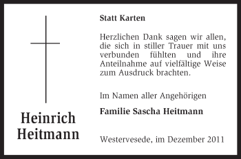 Traueranzeige von Heinrich Heitmann von KRZ