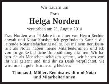 Traueranzeige von Helga Norden von KREISZEITUNG SYKE