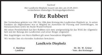 Traueranzeige von Fritz Rubbert von KRZ