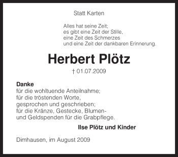 Traueranzeige von Herbert Plötz von KREISZEITUNG SYKE