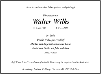 Traueranzeige von Walter Wilks von KRZ
