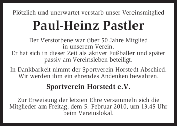 Traueranzeige von Paul-Heinz Pastler von KREISZEITUNG SYKE