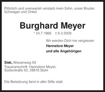 Traueranzeige von Burghard Meyer von KREISZEITUNG SYKE