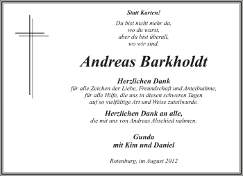 Traueranzeige von Andreas Barkholdt von KRZ