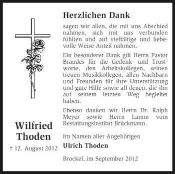 Traueranzeige von Wilfried Thoden von KRZ