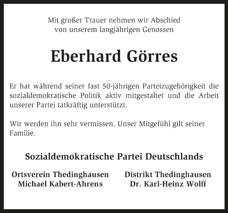  Traueranzeige für Eberhard Görres vom 29.08.2012 aus KRZ