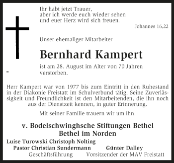 Traueranzeige von Bernhard Kampert von KRZ