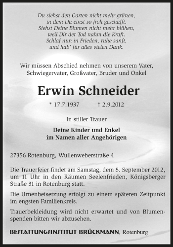 Traueranzeige von Erwin Schneider von KRZ