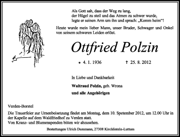 Traueranzeige von Ottfried Polzin von KRZ