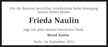 Traueranzeige von Frieda Naulin von KRZ