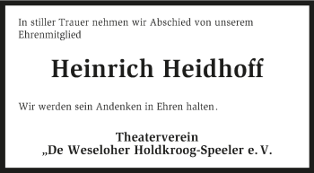 Traueranzeige von Heinrich Heidhoff von KRZ