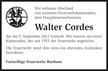 Traueranzeige von Walter Cordes von KRZ