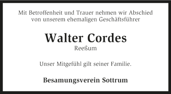 Traueranzeige von Walter Cordes von KRZ