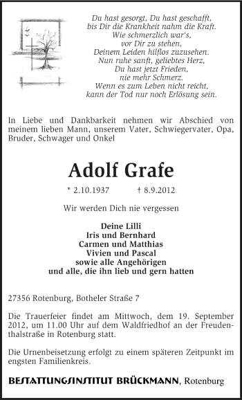 Traueranzeige von Adolf Grafe von KRZ