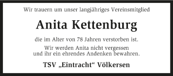 Traueranzeige von Anita Kettenburg von KRZ