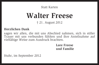 Traueranzeige von Walter Freese von KRZ