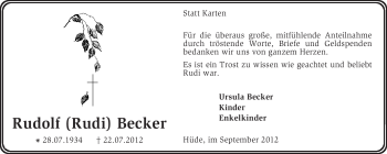 Traueranzeige von Rudolf Becker von KRZ