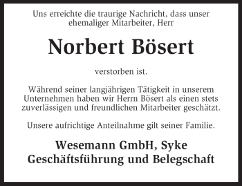 Traueranzeige von Norbert Bösert von KRZ