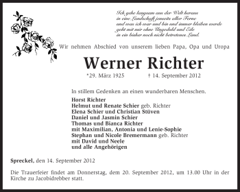 Traueranzeige von Werner Richter von KRZ