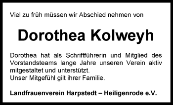 Traueranzeige von Dorothea Kolweyh von KRZ