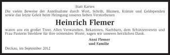 Traueranzeige von Heinrich Flemer von KRZ