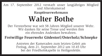 Traueranzeige von Walter Bothe von KRZ