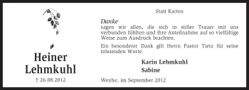 Traueranzeige von Heiner Lehmkuhl von KRZ