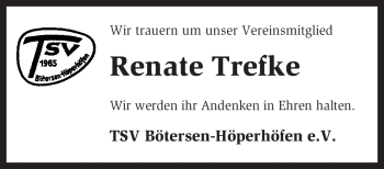 Traueranzeige von Renate Trefke von KREISZEITUNG SYKE