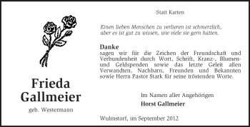 Traueranzeige von Frieda Gallmeier von KRZ