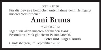 Traueranzeige von Anni Bruns von KRZ