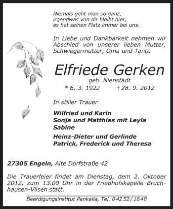 Traueranzeige von Elfriede Gerken von KRZ