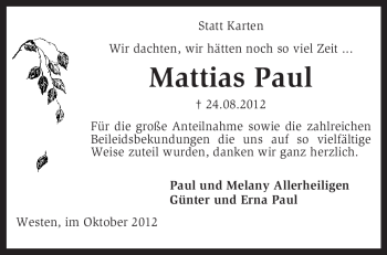 Traueranzeige von Mattias Paul von KRZ