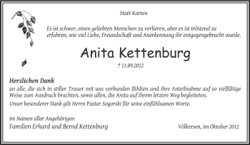 Traueranzeige von Anita Kettenburg von KRZ