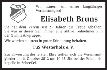 Traueranzeige von Elisabeth Bruns von KRZ