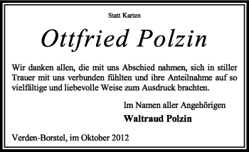 Traueranzeige von Ottfried Polzin von KRZ