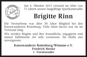 Traueranzeige von Brigitte Rinn von KRZ