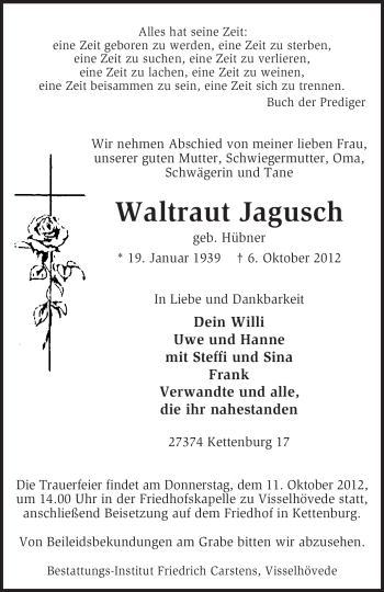 Traueranzeige von Waltraut Jagusch von KRZ