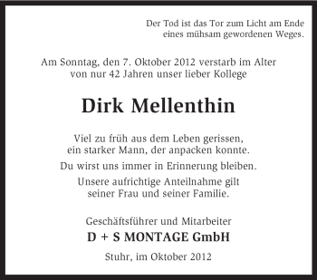 Traueranzeige von Dirk Mellenthin von KRZ