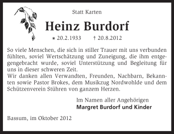 Traueranzeige von Heinz Burdorf von KRZ