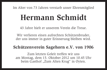 Traueranzeige von Hermann Schmidt von KRZ