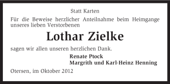 Traueranzeige von Lothar Zielke von KRZ