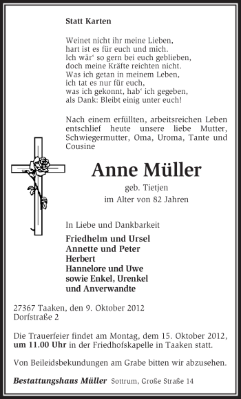 Traueranzeige von Anne Müller von KRZ