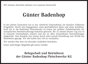 Traueranzeige von Günter Badenhop von KRZ