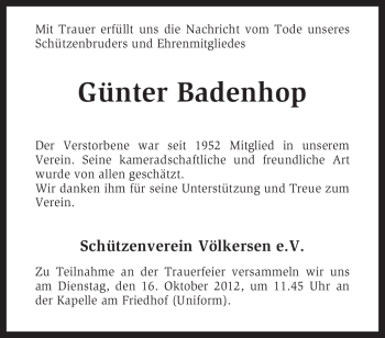 Traueranzeige von Günter Badenhop von KRZ